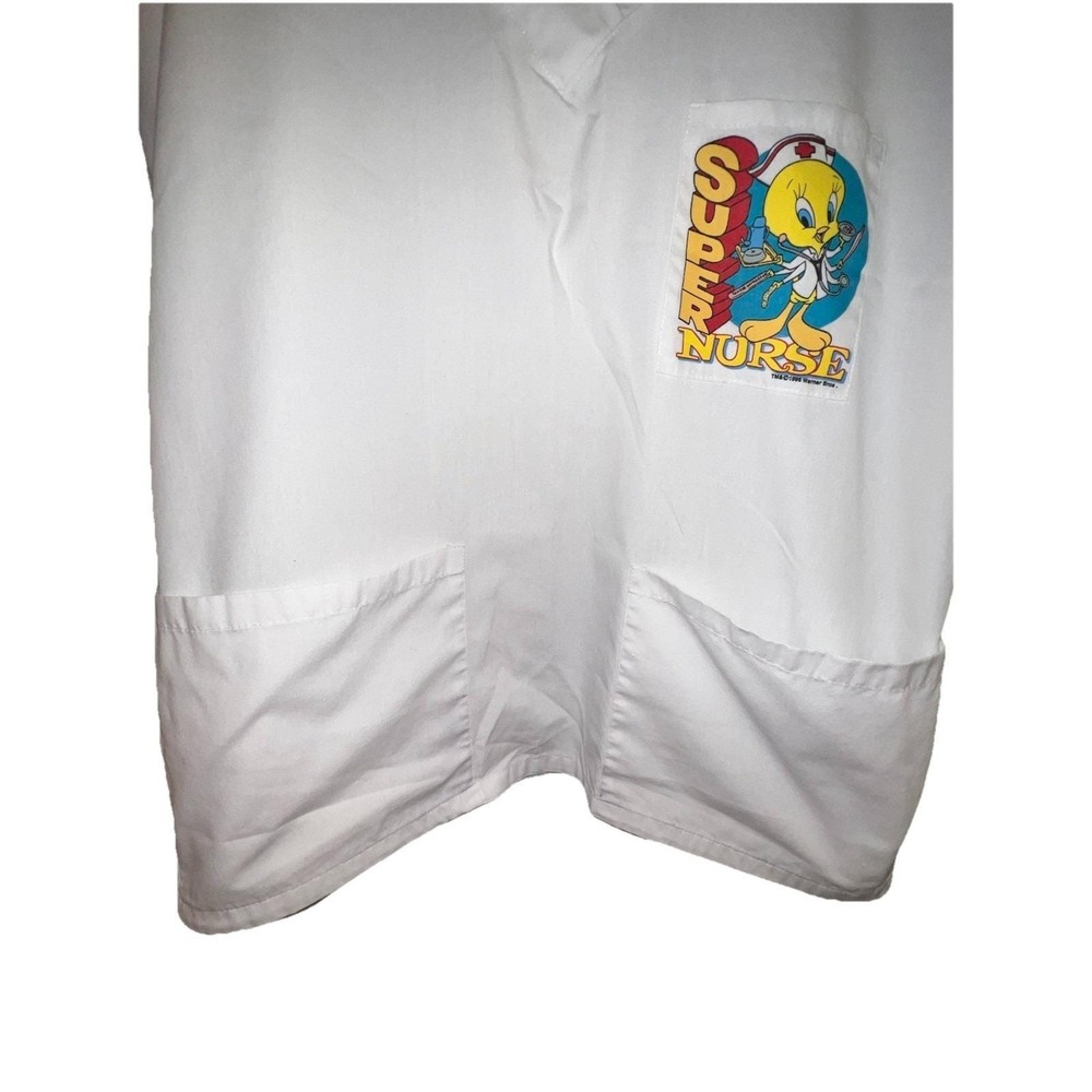 Vtg 90s Looney Tunes Tweety Bird Scrub Top Super Nurse White L/XLX - Picture 3 of 13